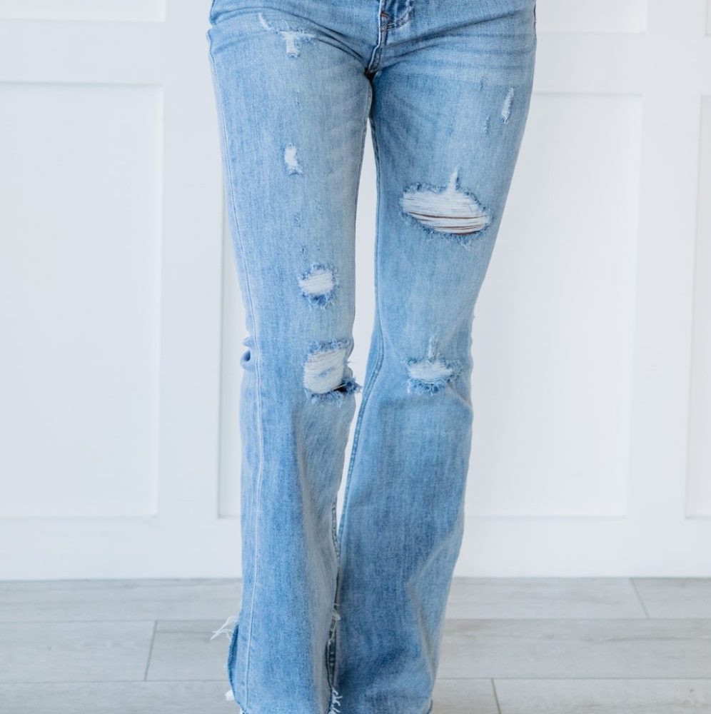 RISEN Carried Away Distressed Flare Leg Jeans